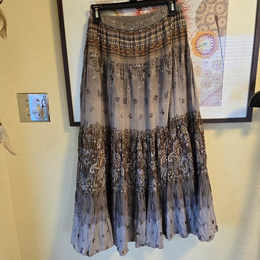 SOLD Vintage Harolds Cotton Tiered Beaded Maxi Skirt Size L